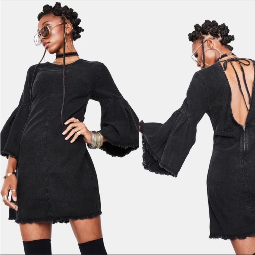 Free People Black Reckless Life Denim Mini Dress